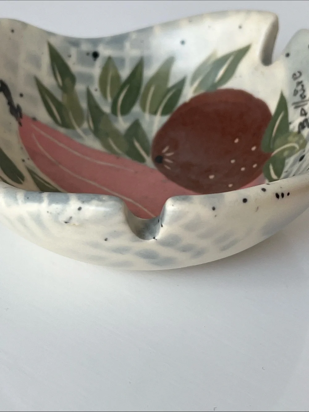 Vintage Marc Bellaire California Art Pottery Still Life Ashtray Hand Painted MCM